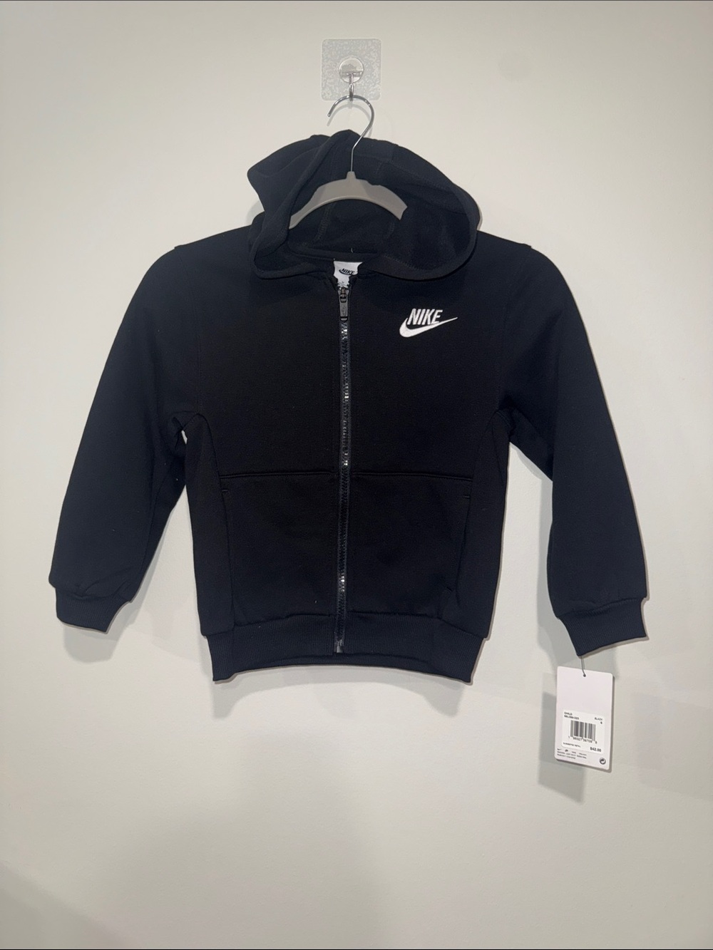 Nike Black Kids Full-Zip Hoodie with White Logo